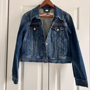 Levi's Cropped Denim Jacket with Red and white embroidered Detail   Size L
